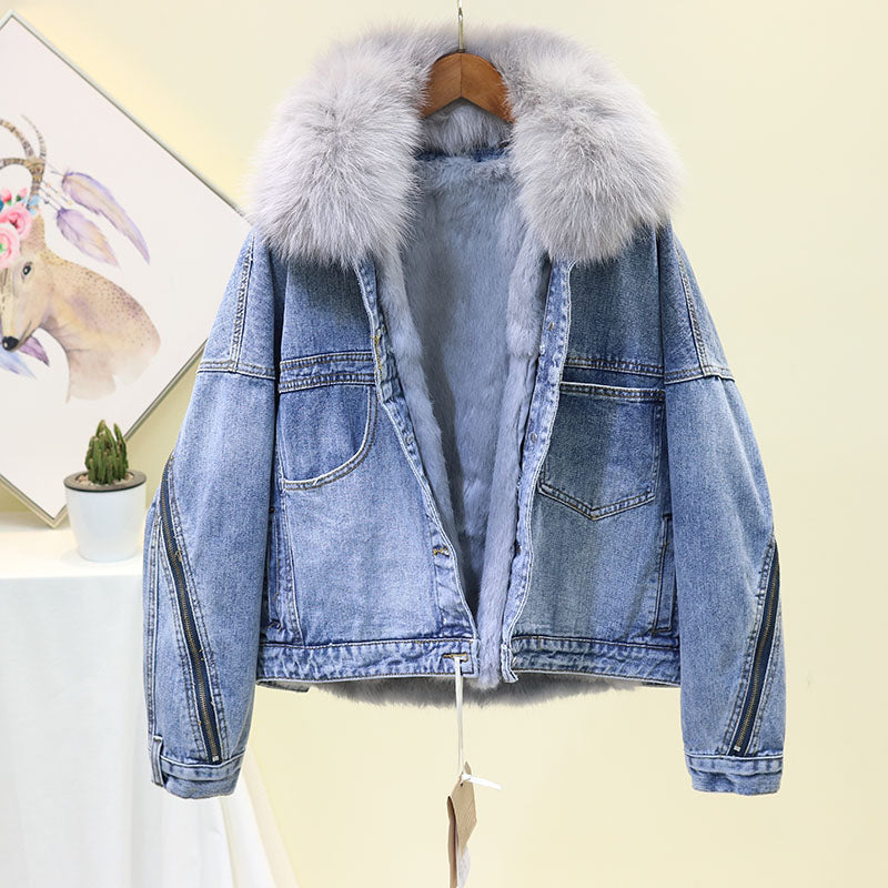 Denim Removable Fur Collar Jacket