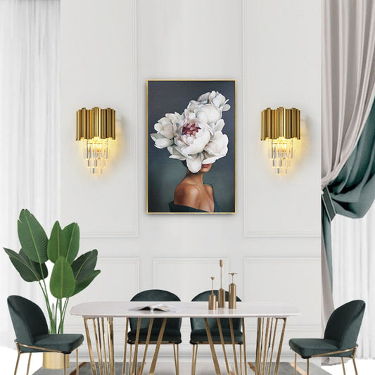 Adorjan Ridged Metal And Crystal Wall Lamp 110 220 AC Bedroom Bedsides Crystal Fixtures For Gold Indoor Lamps Led Light Lights Living Room Sconce Type_Wall Lamp