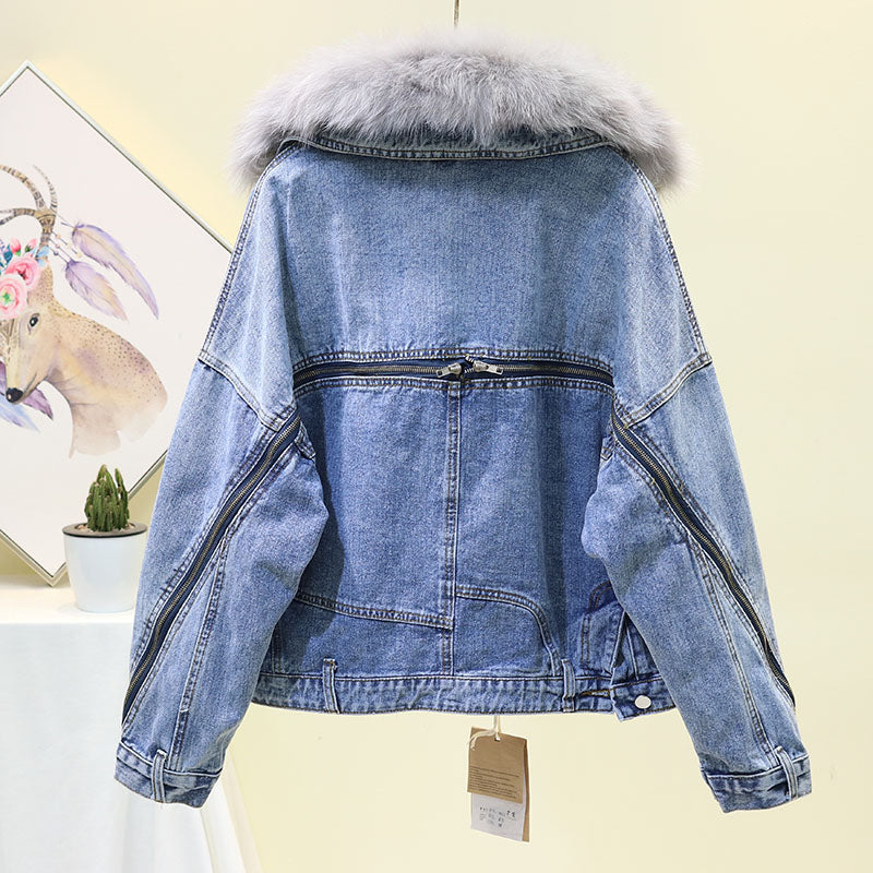 Denim Removable Fur Collar Jacket