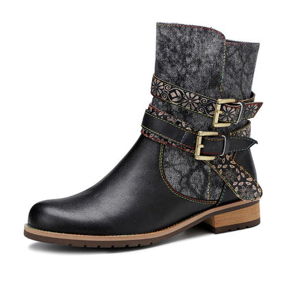 Schwarze Stiefeletten mit Blumenmuster im Boho-Stil