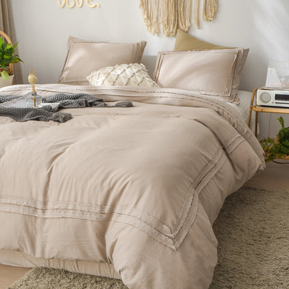 Ruched Taupe Duvet Cover Set