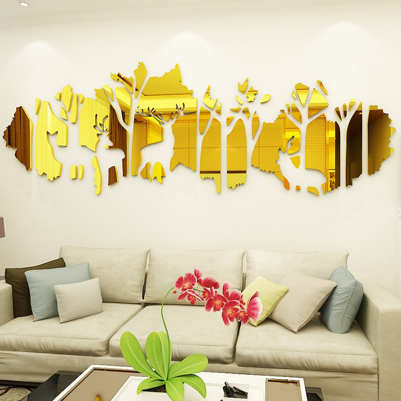 Deer Forest Acrylic Mirror Wall Sticker