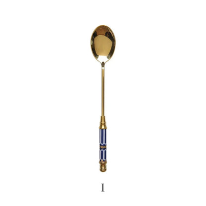 Stainless Steel Dessert Spoon- Ceramic Long Handle Gold Teaspoon