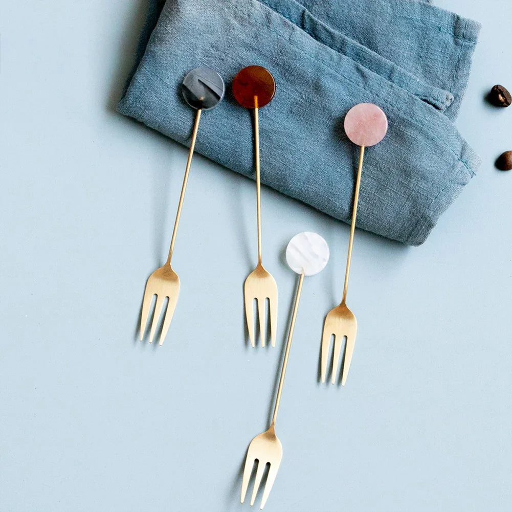 Gold-Plated Geometric Spoon and Fork Set