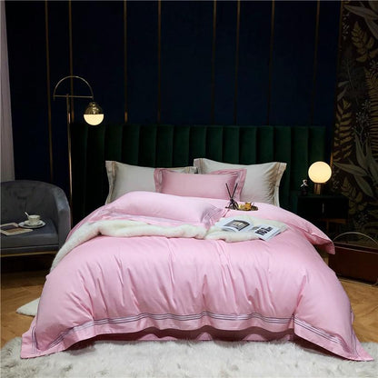 Victoria Embroidered Lined Border Egyptian Cotton Bedding Set