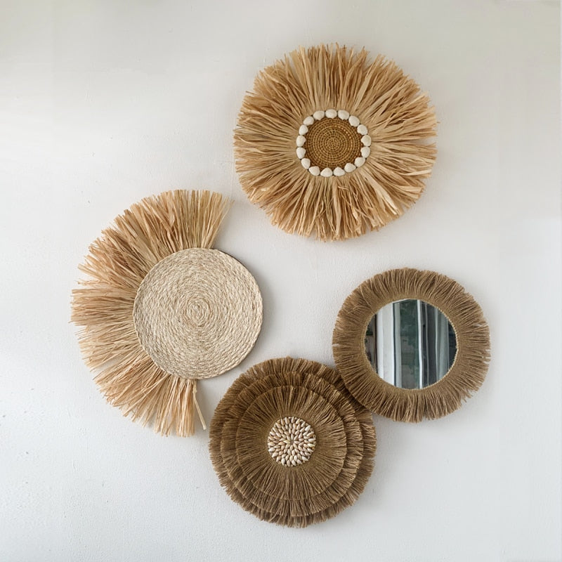 Nordic Style Straw Mirror Decor Set