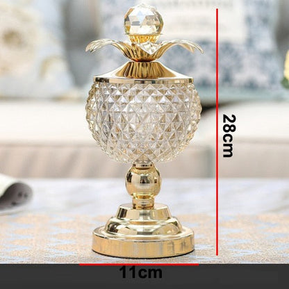 Golden Crystal Glass Storage with Cover