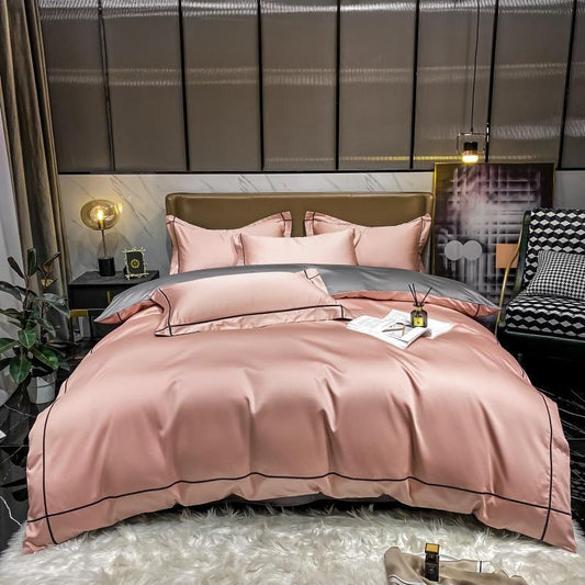 Kaelyn Blush Pink Hotel Trim Luxury Egyptian Cotton Bedding Set Bedding Bedding set Color_Pink Cotton Cover Duvet Egyptian Hotel Kaelyn King size bedding Material_Egyptian Cotton Queen size bedding Set Size_King Size_Queen Thread Count_500TC Trim