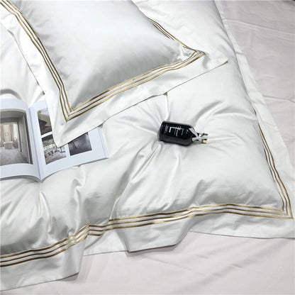 Victoria Embroidered Lined Border Egyptian Cotton Bedding Set