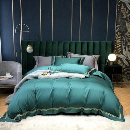 Victoria Embroidered Lined Border Egyptian Cotton Bedding Set