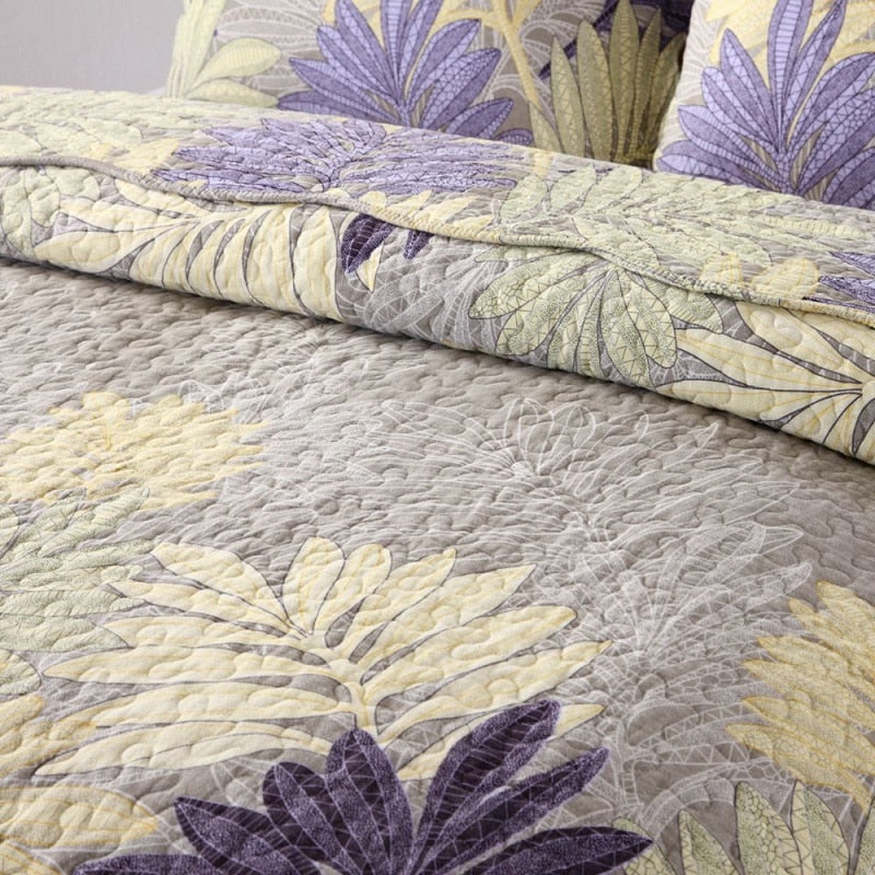 Purple Florals Embroidered Quilt Set