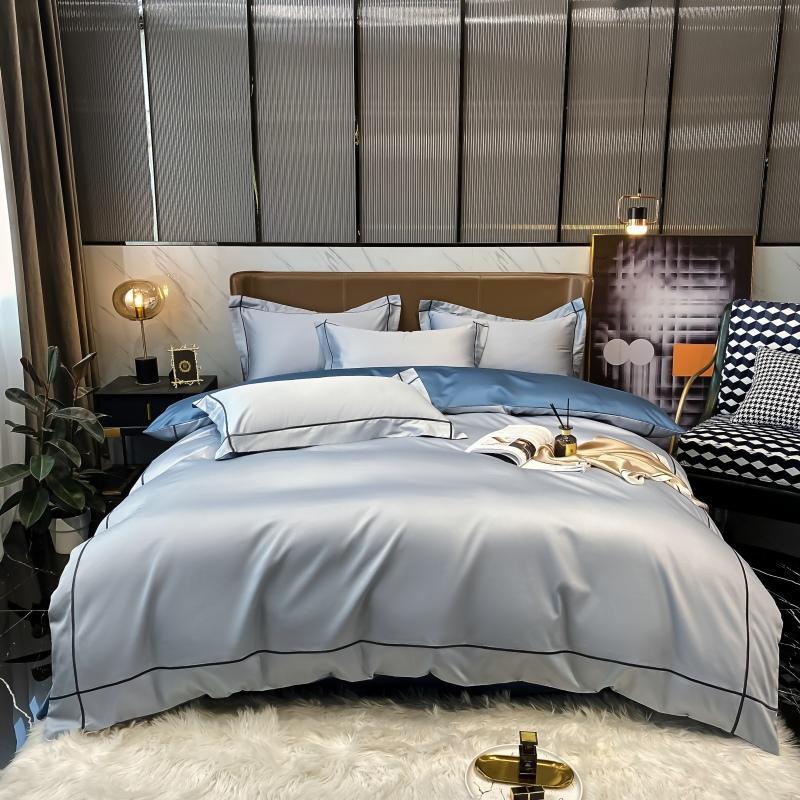 Kaelyn Powder Blue Hotel Trim Luxury Egyptian Cotton Bedding Set