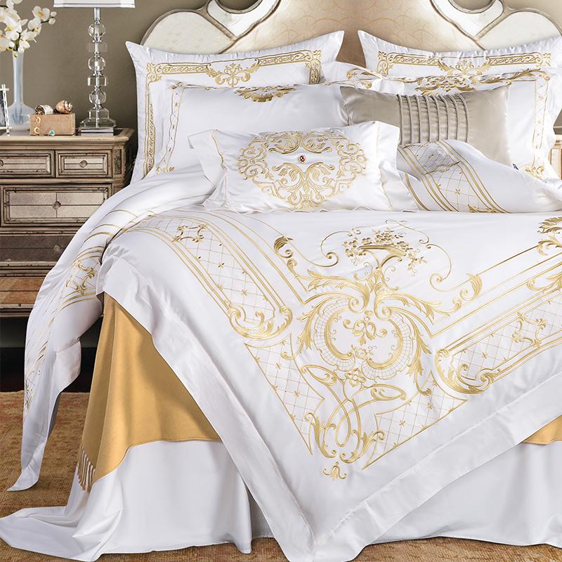 DeLuxxe White Embroidered Luxury Egyptian Cotton Bedding Set