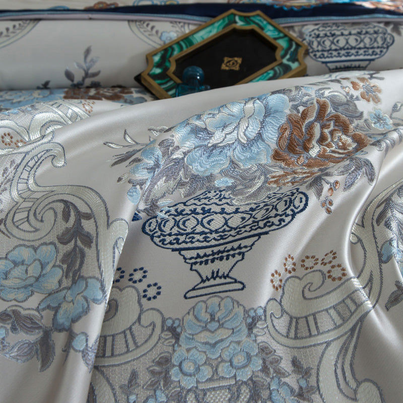 Kaleyra Silver Golden Silk Satin Cotton Bedding Set