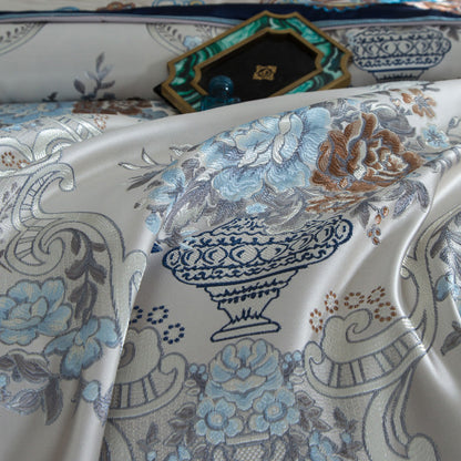 Kaleyra Silver Golden Silk Satin Cotton Bedding Set