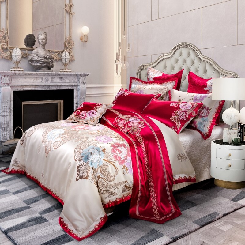 Tulipia Luxury Sateen Cotton Paisley Floral Jacquard Royal Bedding Set