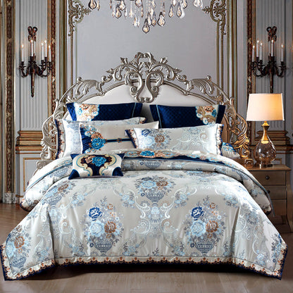 Kaleyra Silver Golden Silk Satin Cotton Bedding Set