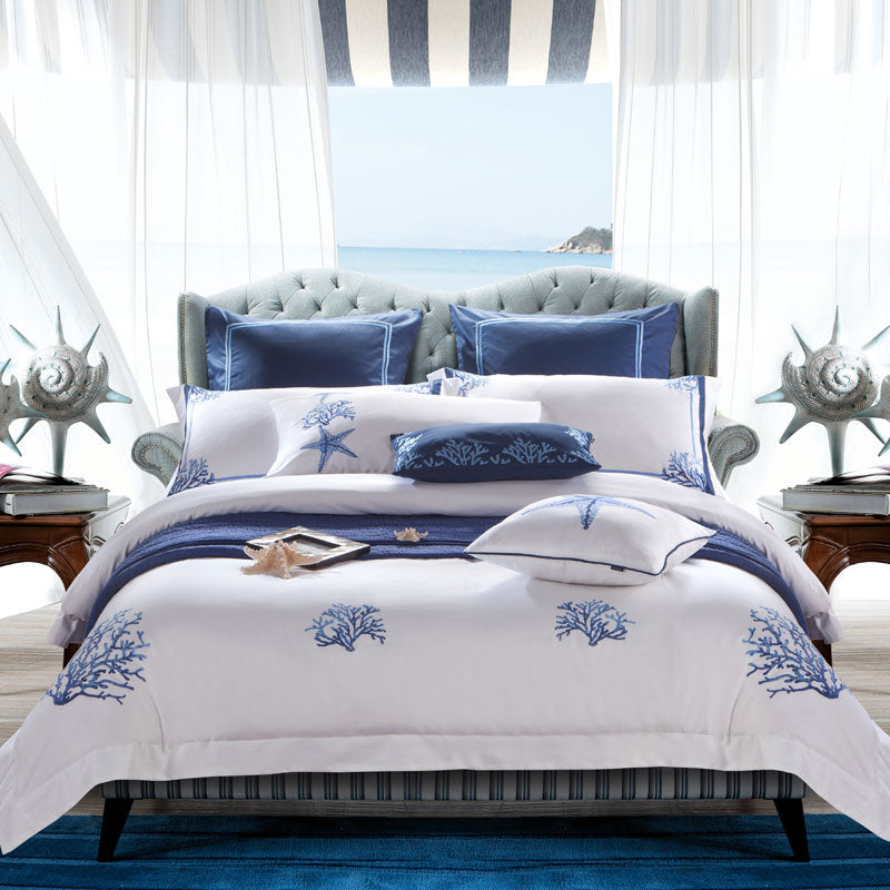 Amellora Nautical Embroidered Egyptian Cotton Bedding Set