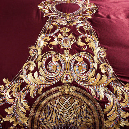 Lezkira Burgundy Red Luxury Egyptian Cotton Embroidery Bedding Set