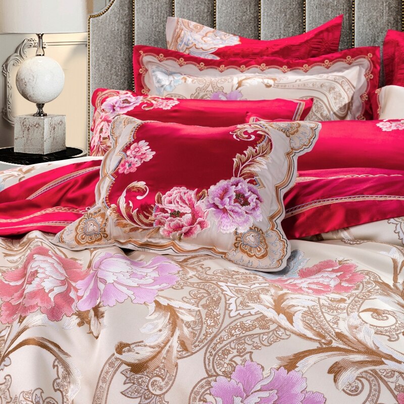 Tulipia Luxury Sateen Cotton Paisley Floral Jacquard Royal Bedding Set
