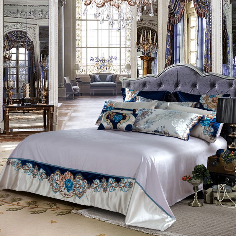 Kaleyra Silver Golden Silk Satin Cotton Bedding Set
