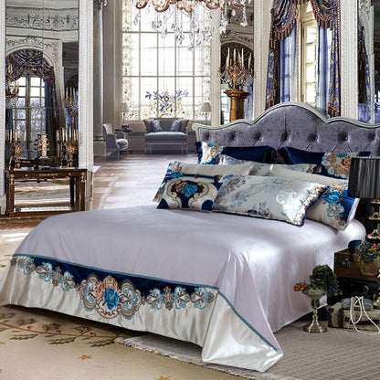 Kaleyra Silver Golden Silk Satin Cotton Bedding Set