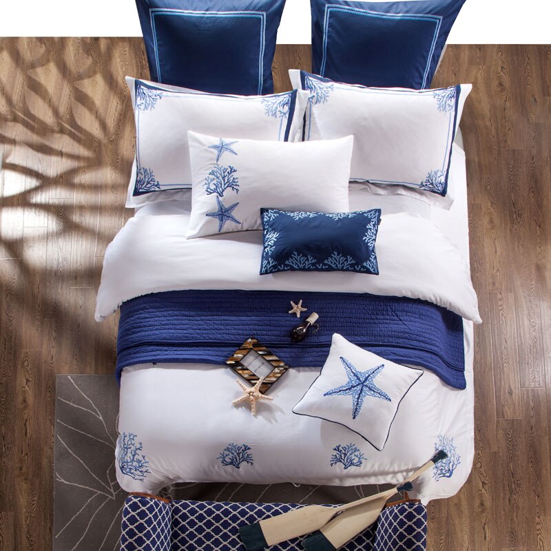 Amellora Nautical Embroidered Egyptian Cotton Bedding Set
