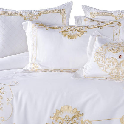DeLuxxe White Embroidered Luxury Egyptian Cotton Bedding Set