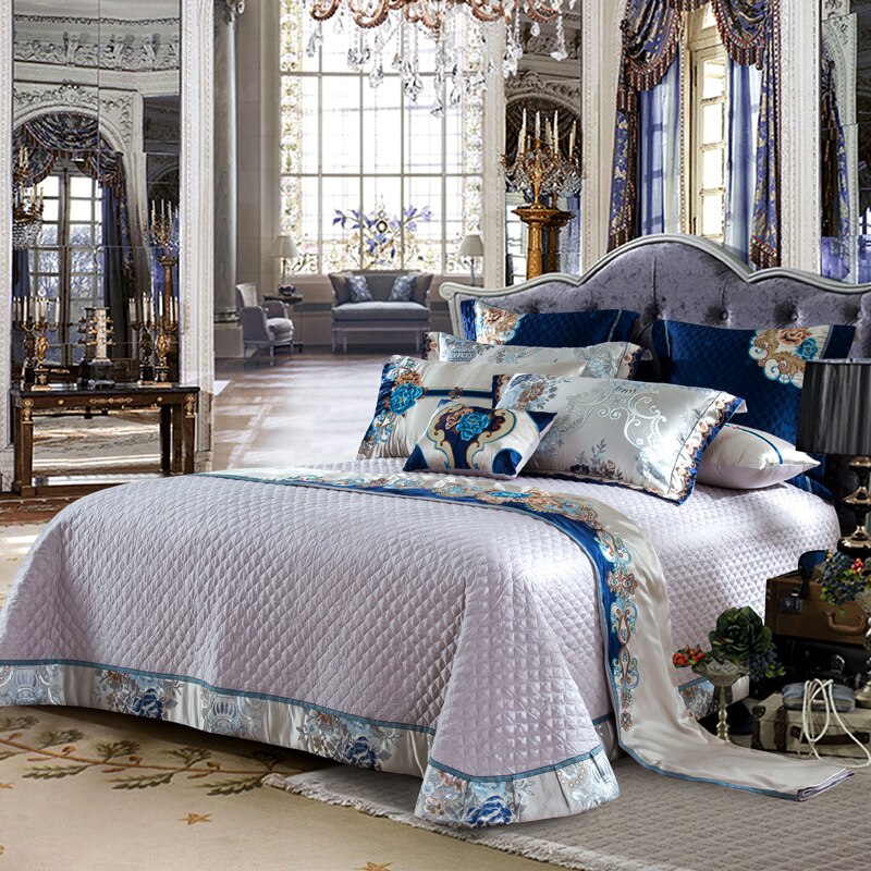 Kaleyra Silver Golden Silk Satin Cotton Bedding Set