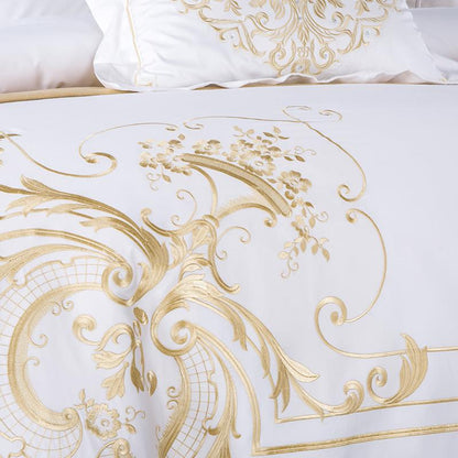 DeLuxxe White Embroidered Luxury Egyptian Cotton Bedding Set