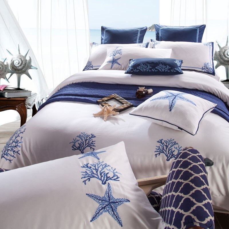 Amellora Nautical Embroidered Egyptian Cotton Bedding Set