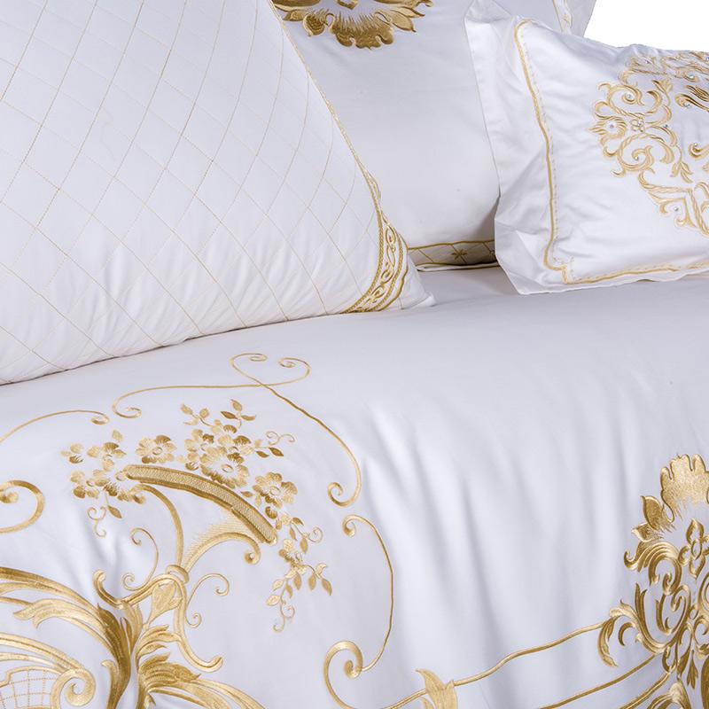 DeLuxxe White Embroidered Luxury Egyptian Cotton Bedding Set