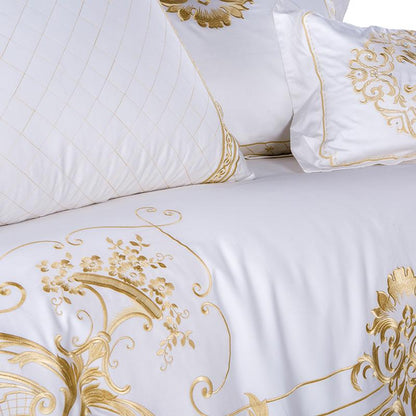 DeLuxxe White Embroidered Luxury Egyptian Cotton Bedding Set