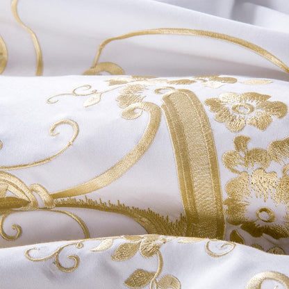 DeLuxxe White Embroidered Luxury Egyptian Cotton Bedding Set
