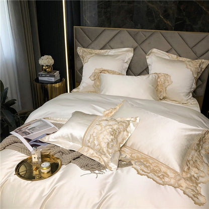 Joanna Scalloped Lace Edge Satin Egyptian Cotton Bedding Set