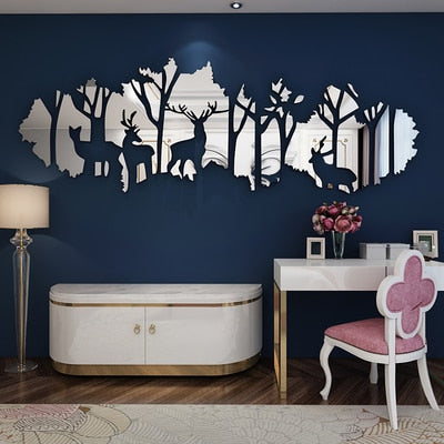 Deer Forest Acrylic Mirror Wall Sticker