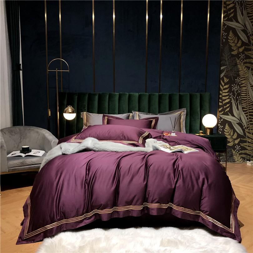 Victoria Embroidered Lined Border Egyptian Cotton Bedding Set