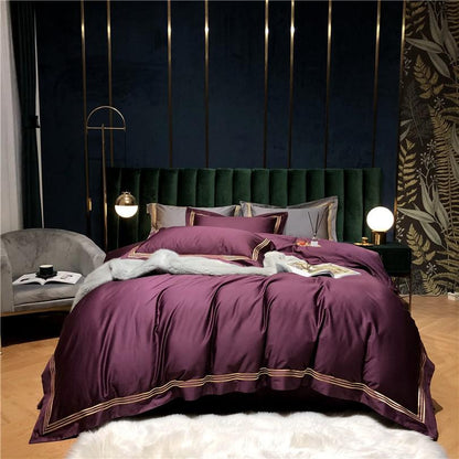 Victoria Embroidered Lined Border Egyptian Cotton Bedding Set
