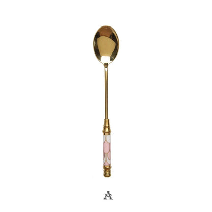 Stainless Steel Dessert Spoon- Ceramic Long Handle Gold Teaspoon