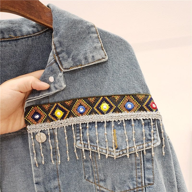 Halyna Tasseled Embroidery Denim Jacket