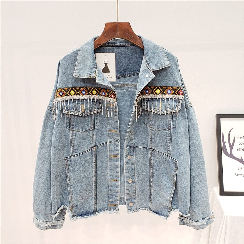 Halyna Tasseled Embroidery Denim Jacket