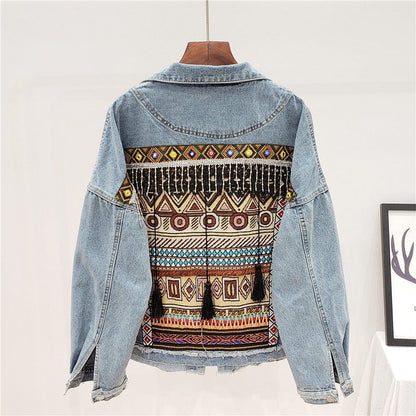 Halyna Tasseled Embroidery Denim Jacket