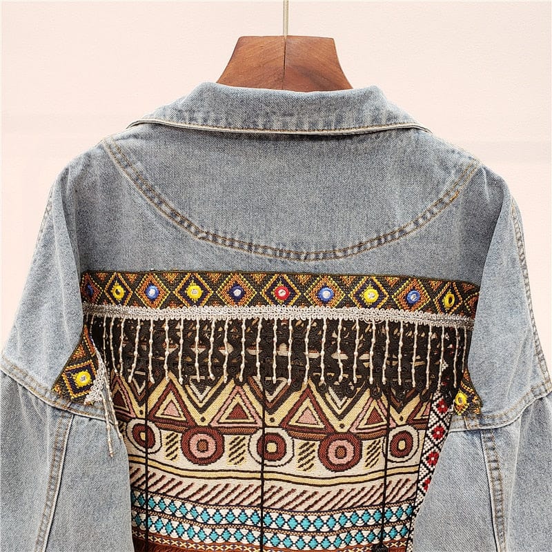 Halyna Tasseled Embroidery Denim Jacket