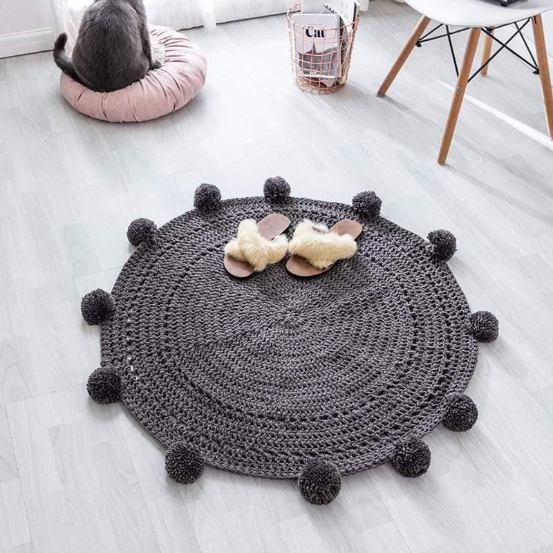 Hand Knitted Round Pompom Mat Rugs