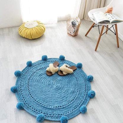 Hand Knitted Round Pompom Mat Rugs