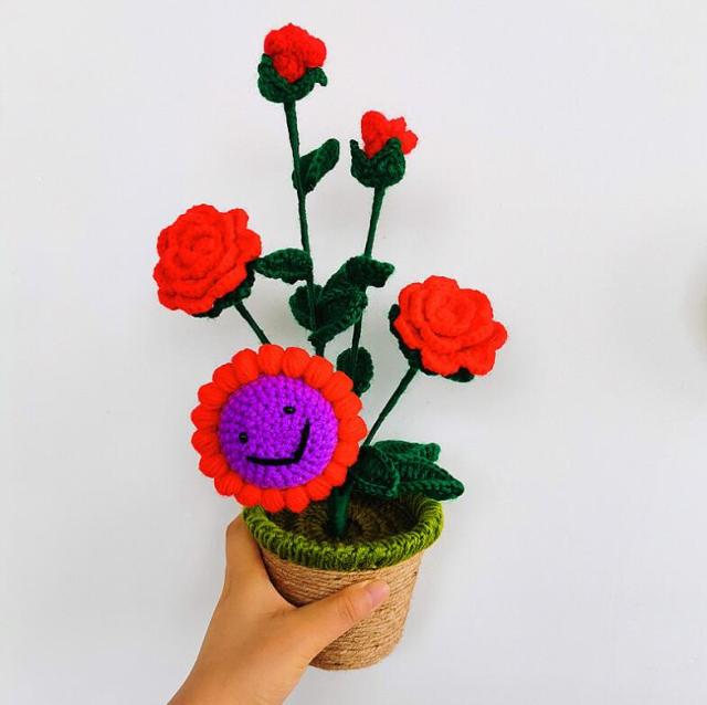 Hand-knitted Crochet Flower Pot