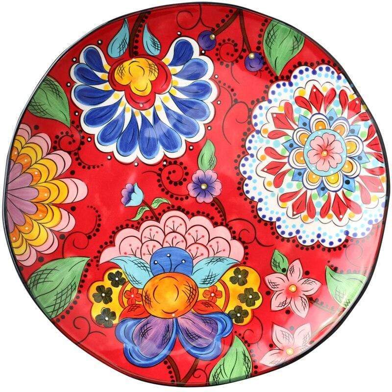 Hand-painted Red Floral Plates And Bowls Plates