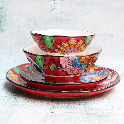 Hand-painted Red Floral Plates And Bowls Plates