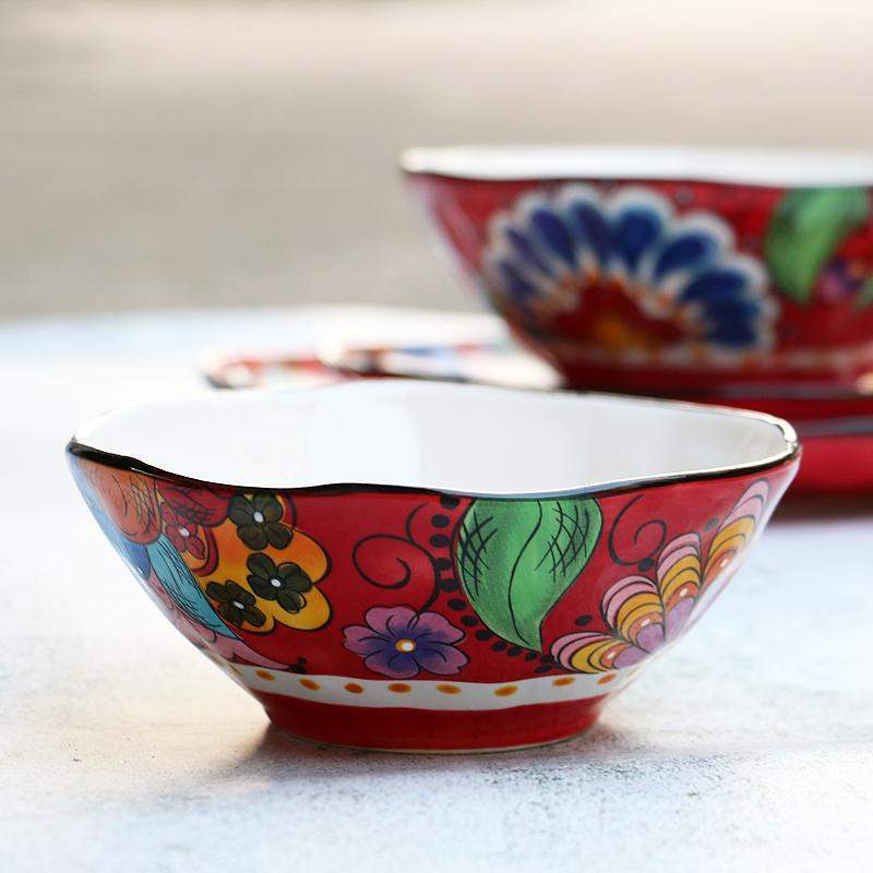 Hand-painted Red Floral Plates And Bowls Plates