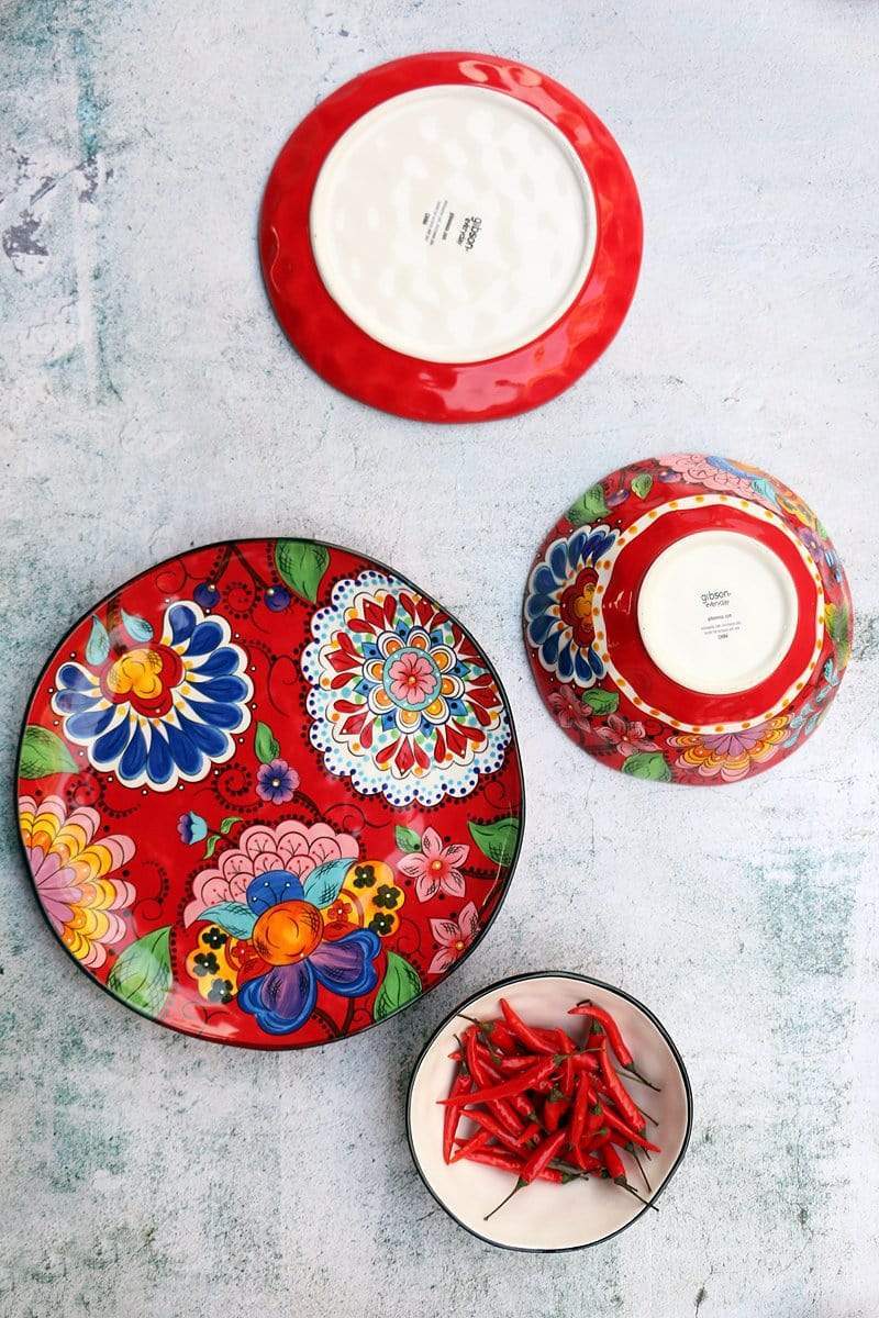 Hand-painted Red Floral Plates And Bowls Plates